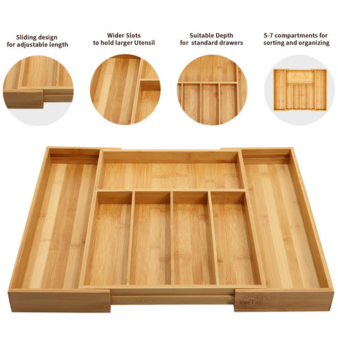 VaeFae organizer with 5-7 large compartments for knives, spoons, forks, and spatulas.
