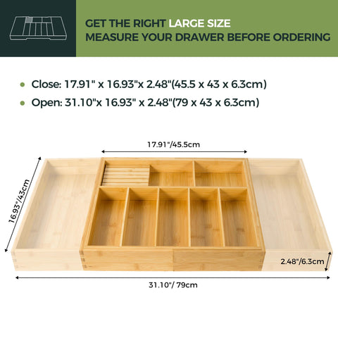 VaeFae expandable drawer divider showing adjustable width for larger drawers.