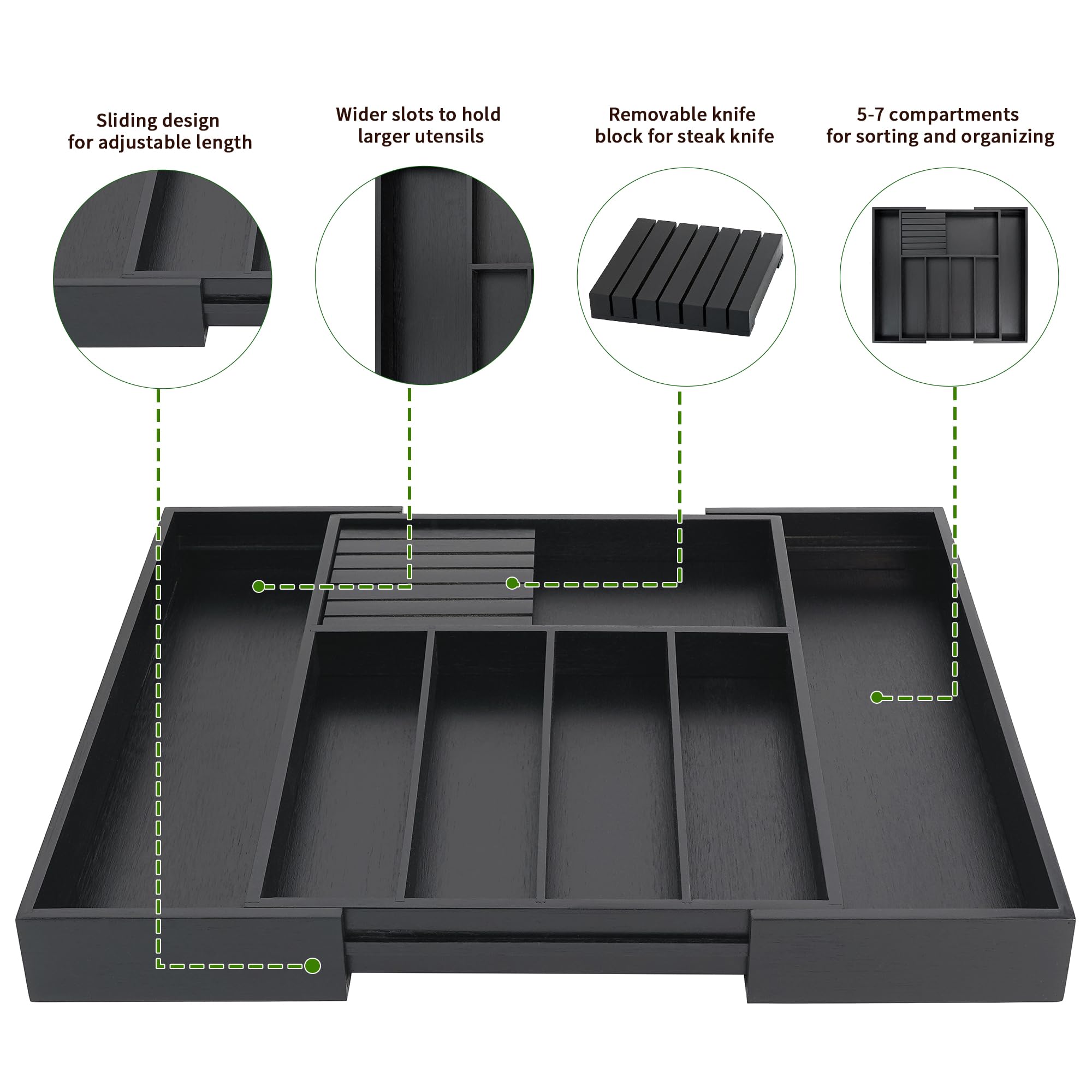 VaeFae large compartments keep forks, spoons, and spatulas organized.