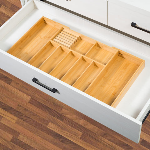 VaeFae natural bamboo finish organizer adding warm, eco-friendly storage to a modern kitchen.