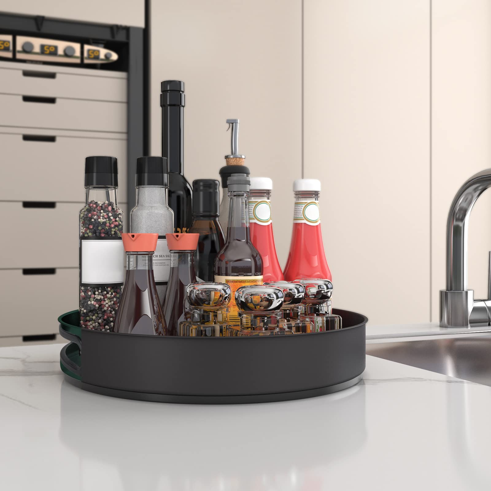 VAEHOLD Lazy Susan makeup container keeps cosmetics organized and accessible.