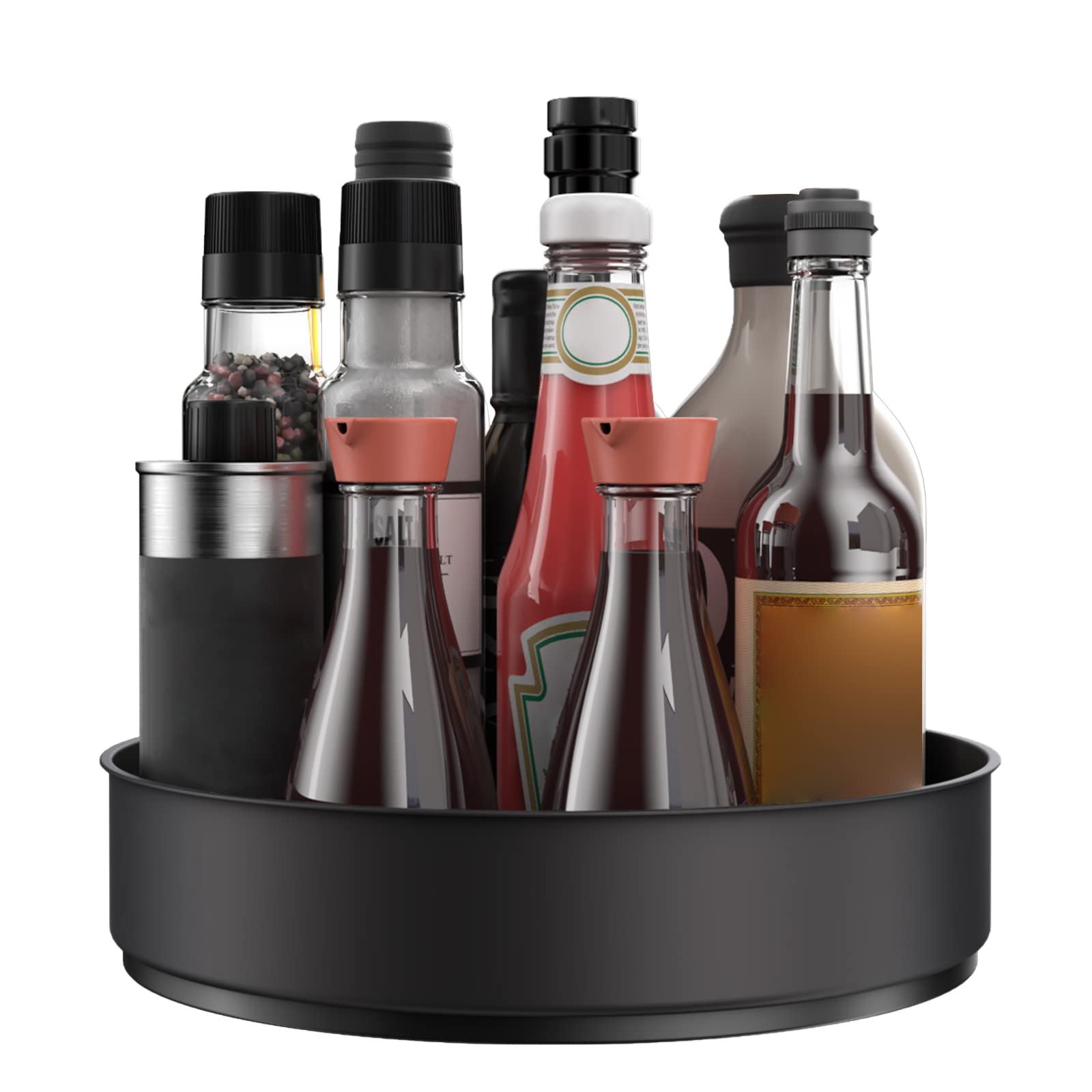 VAEHOLD Lazy Susan stainless steel turntable for spice rack keeps bottles within easy reach.
