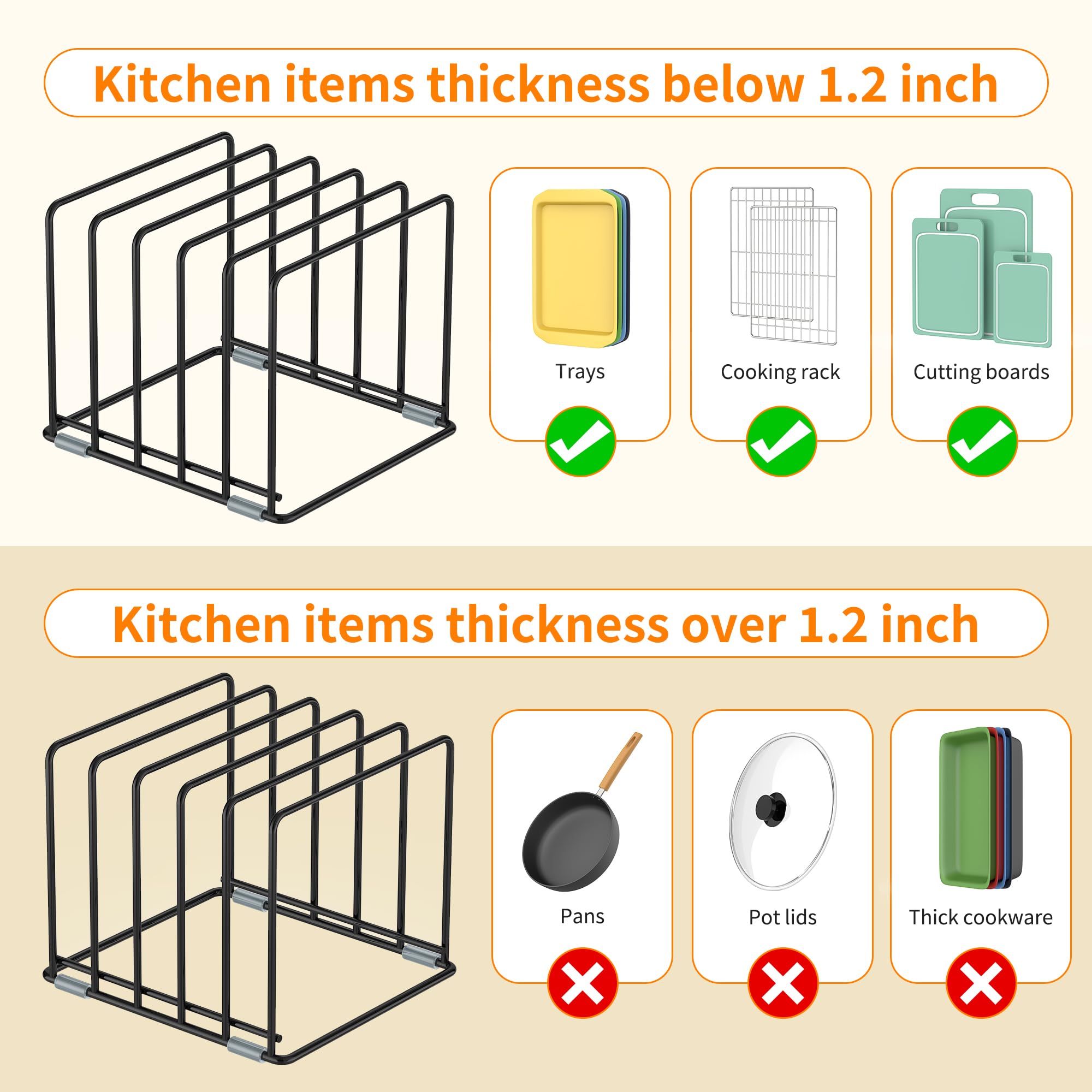 VAEKUCEAN baking sheet holder inside cabinet keeps sheets organized and protected.