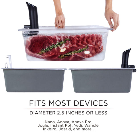 Väeske sous vide lid reduces evaporation during long cooks.