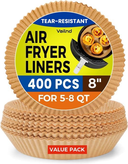 Vailnd 400Pcs box-front view of air fryer liners, ready for quick meal prep.