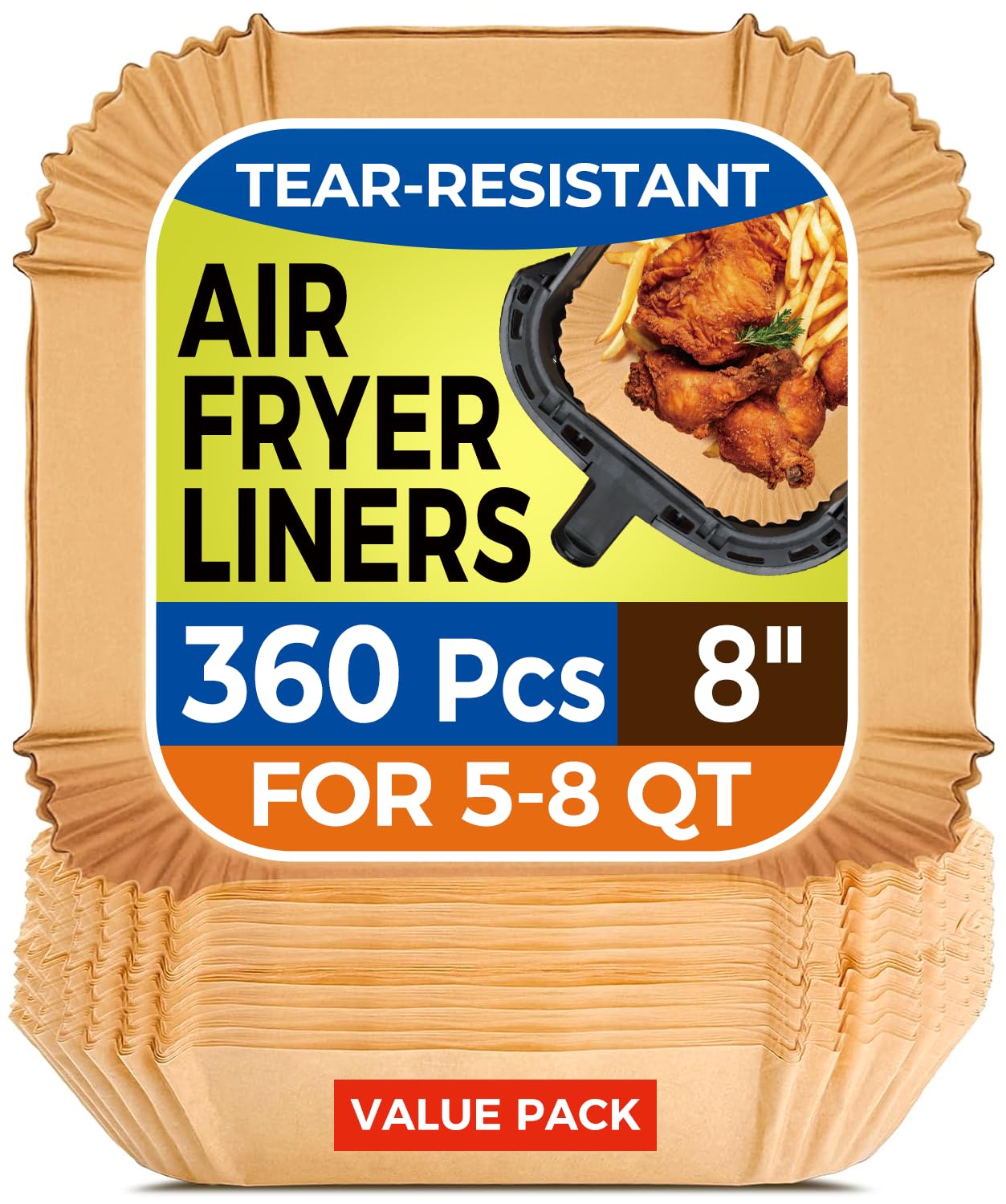 Vailnd 8-inch air fryer liner bottom view reduces mess and simplifies cleanup