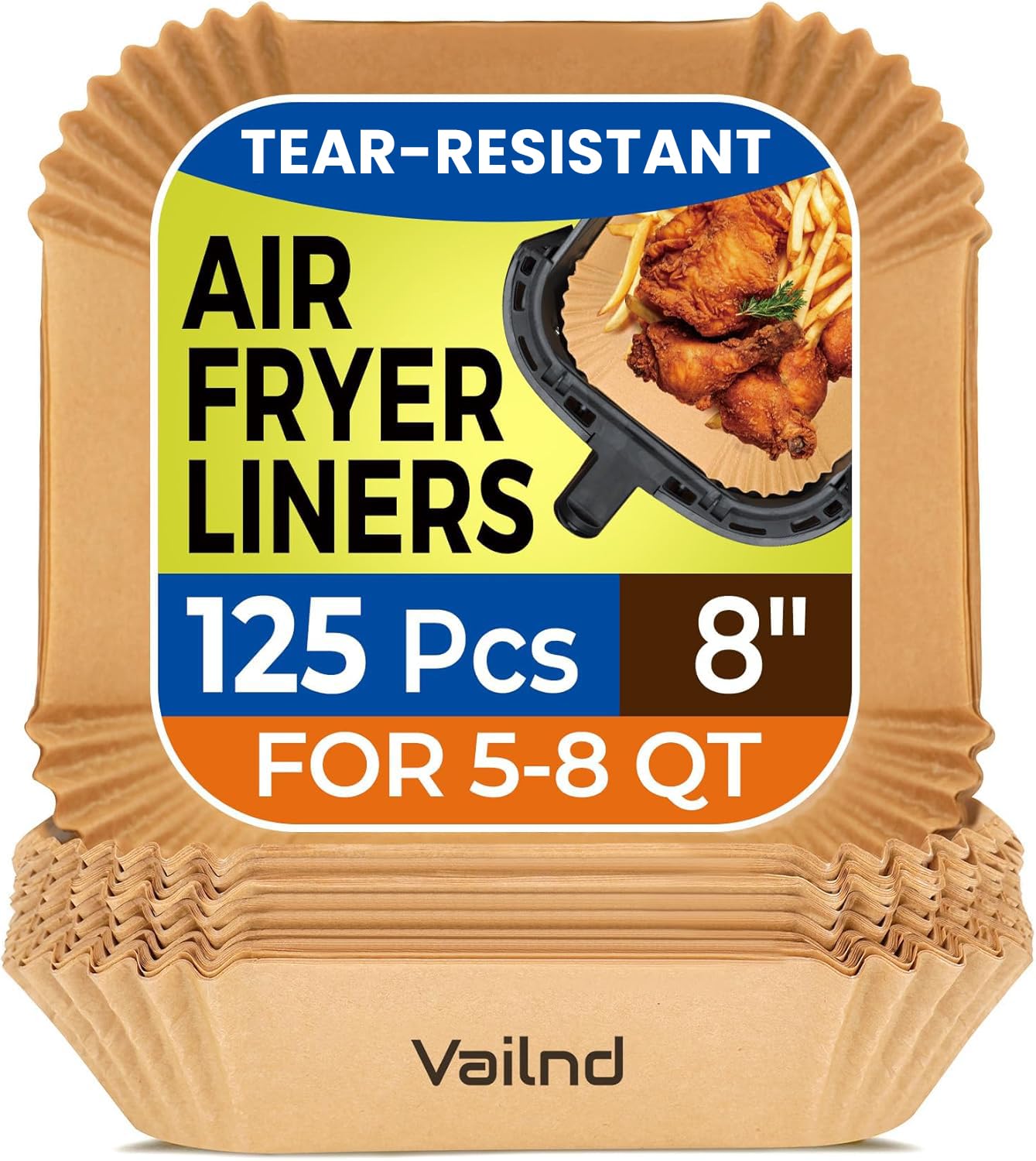 Vailnd air fryer liners 8in pack for clean baskets and quick cleanup