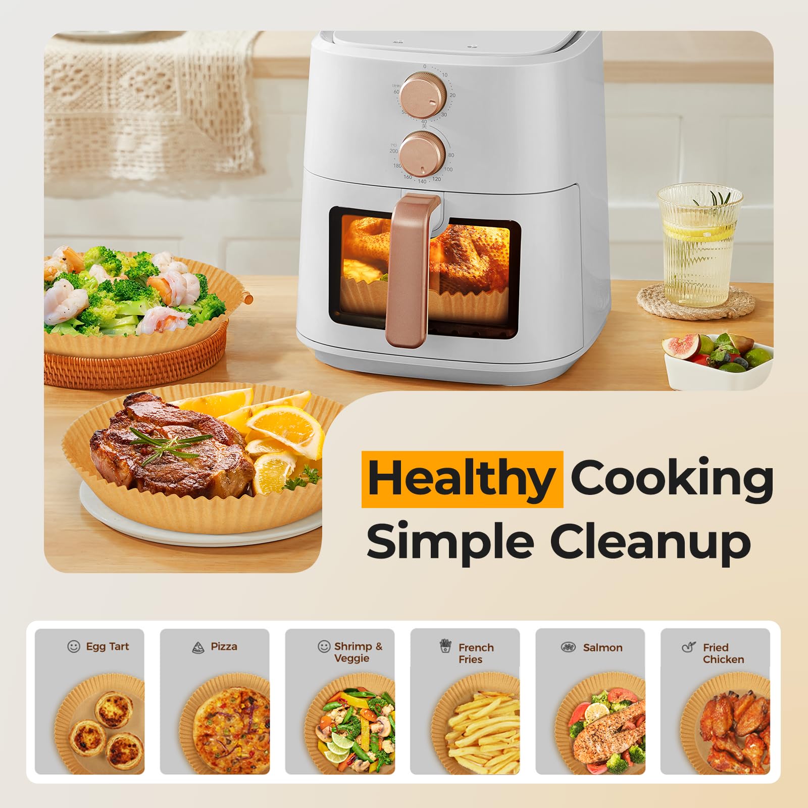 Vailnd oil-proof coating minimizes grease during cooking.