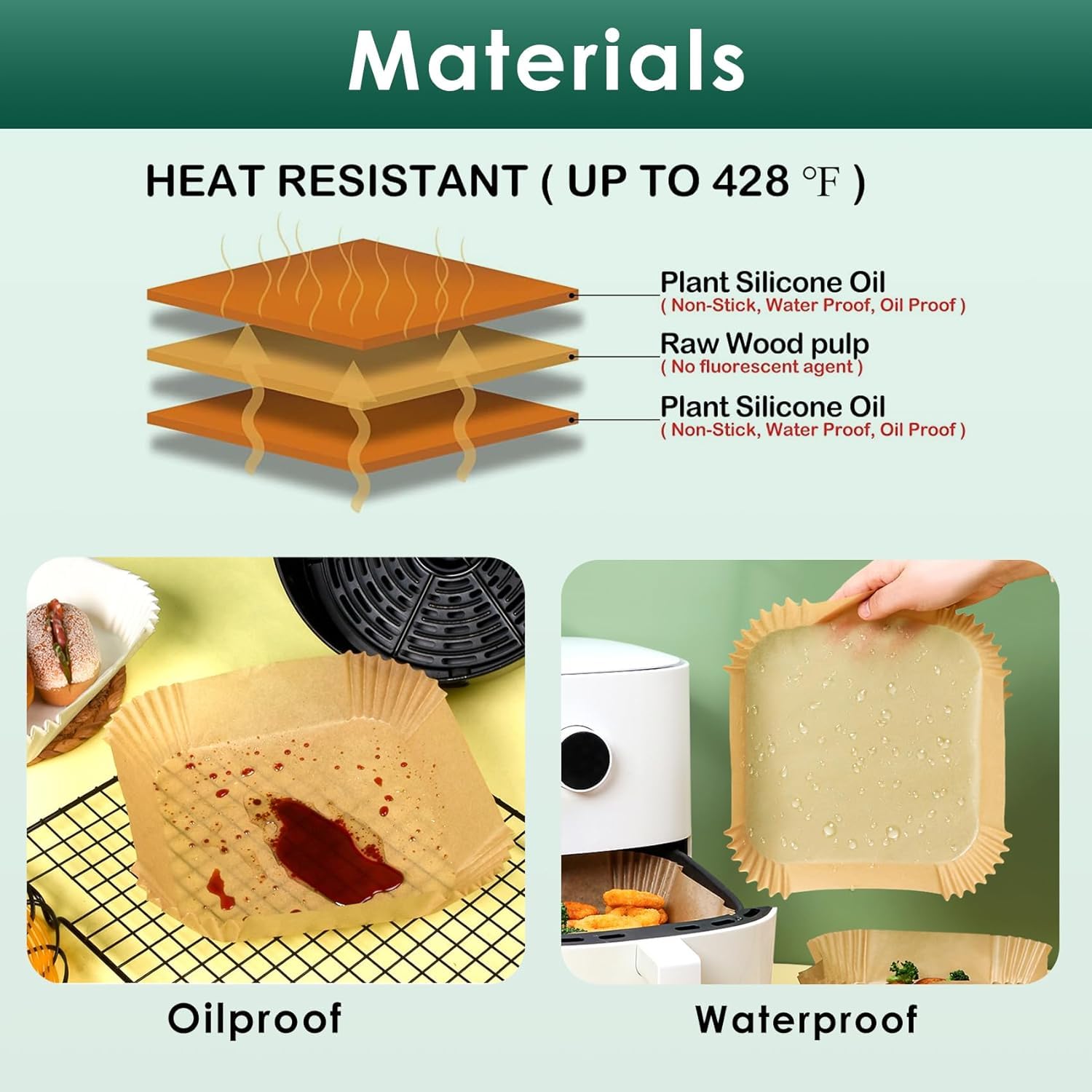 Grease-proof parchment surface protecting the basket during cooking