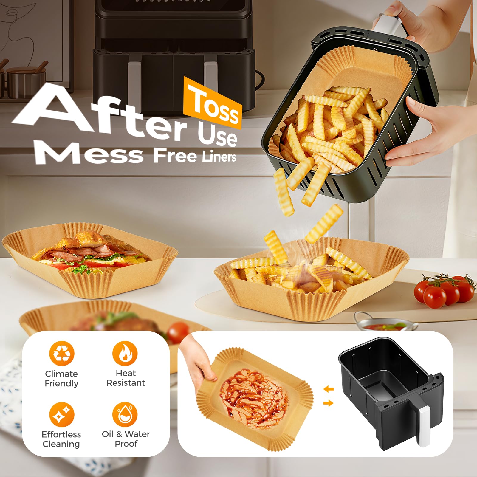Vailnd liners fit Ninja DZ201 and DZ401 dual-basket fryers for easy cooking.
