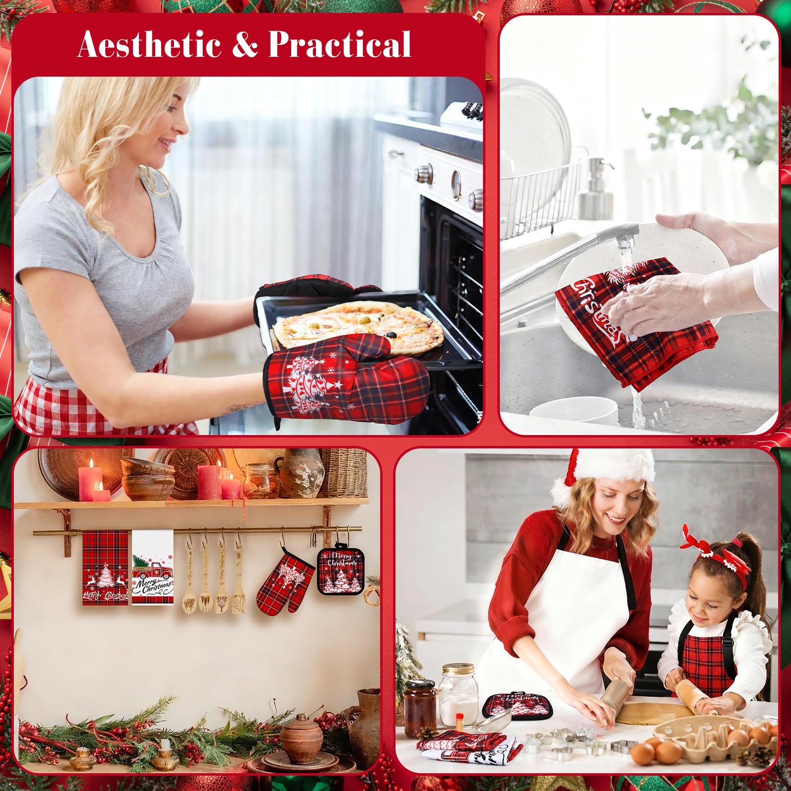 VAIPI buffalo plaid kitchen decor brightens the stove area with holiday charm.