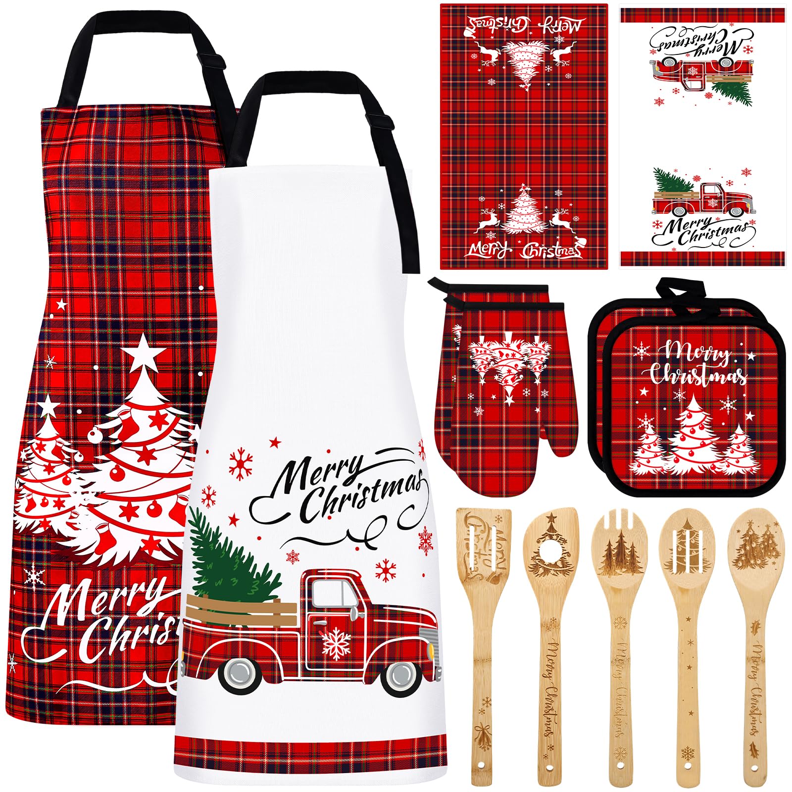 VAIPI Christmas aprons in red buffalo plaid for festive home cooking.