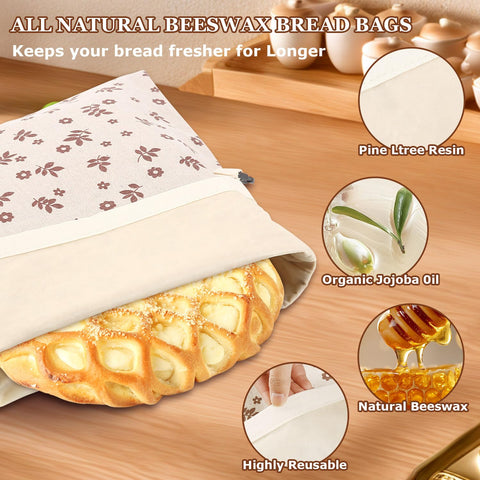 VAKEEN beeswax bread bag close-up shows durable fabric for reuse
