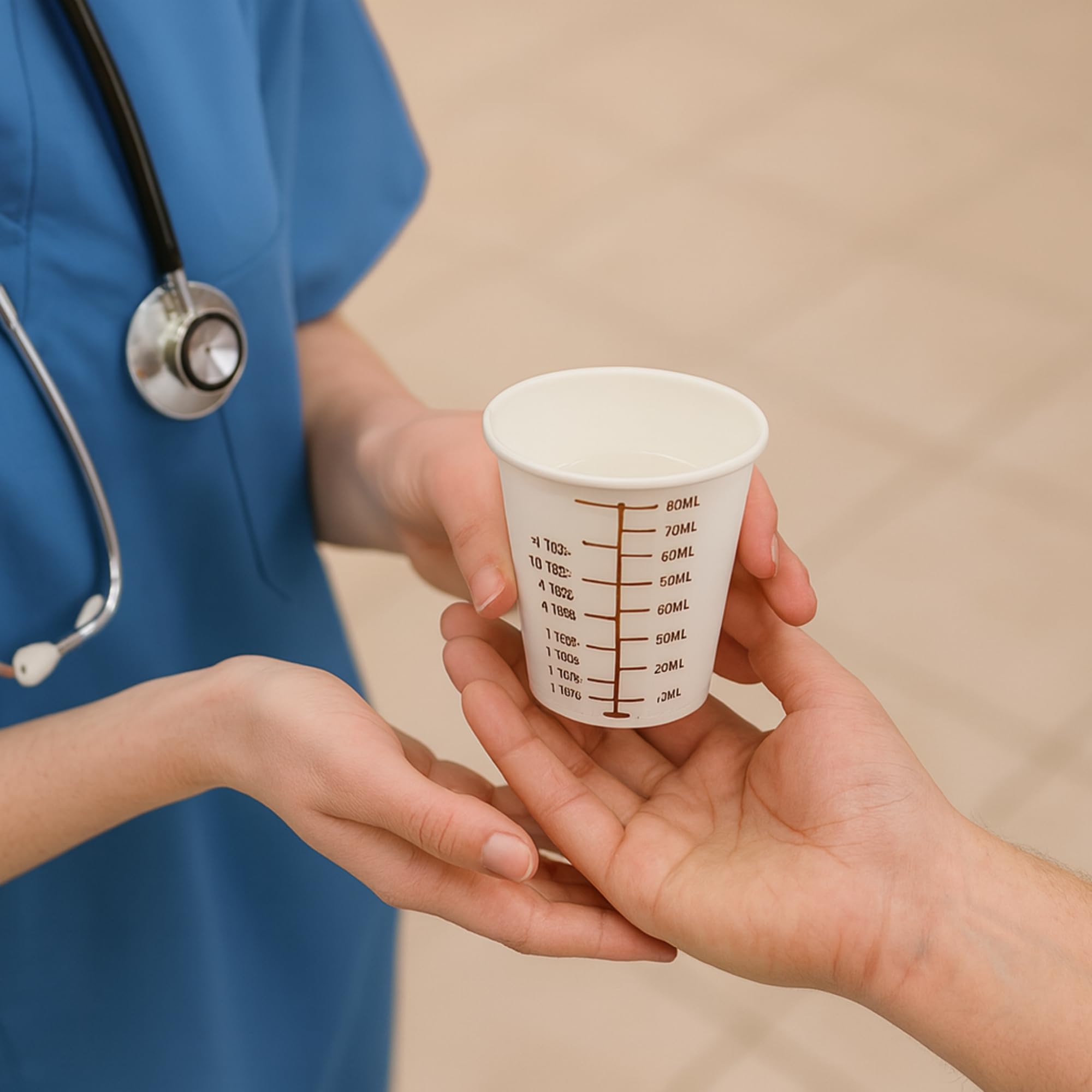 Vakly cup displaying clear graduation marks for teaspoons, milliliters, and ounces.