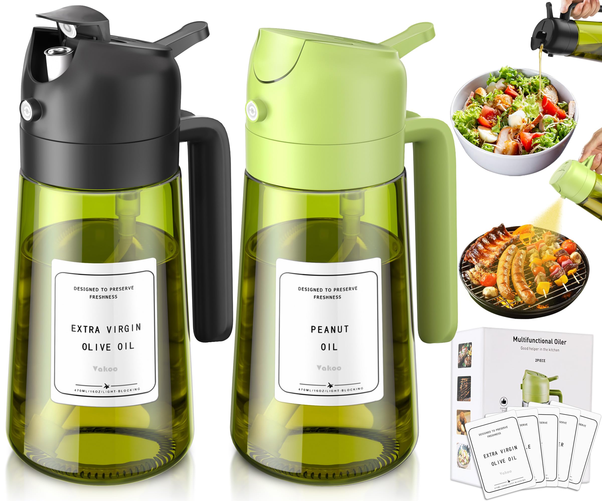 Vakoo 2-in-1 oil sprayer in dark glass for precise spray and pour