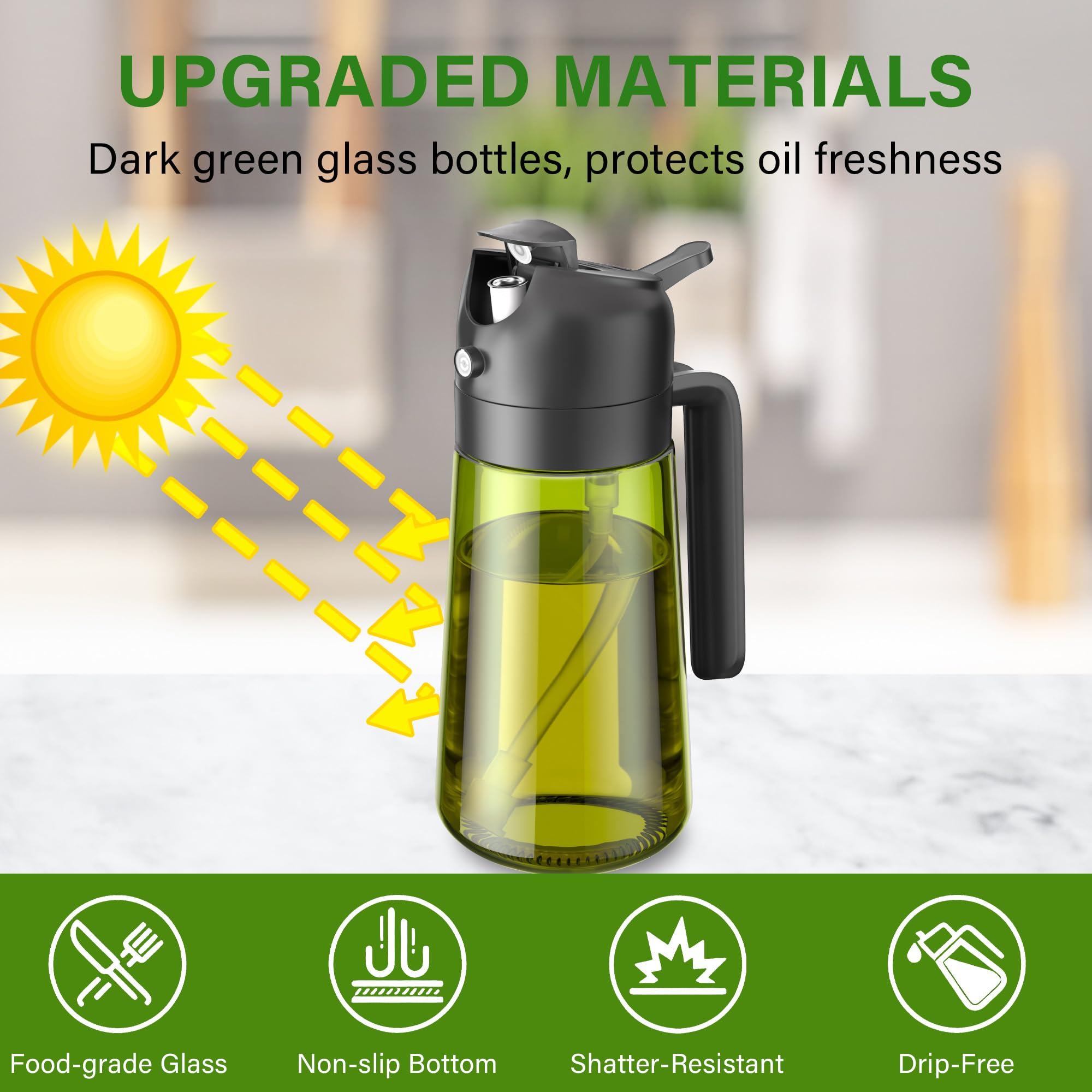 Vakoo oil dispenser 16oz with pour detail and stable base