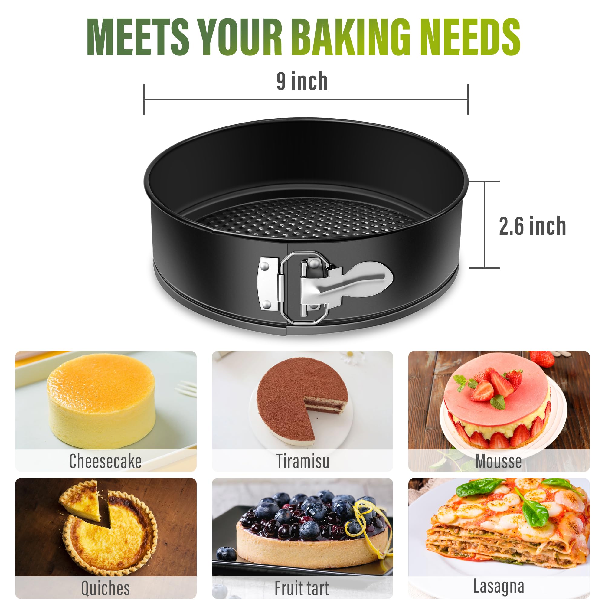 Vakoo lifetime warranty badge shown with 9 inch springform pan for long term use.