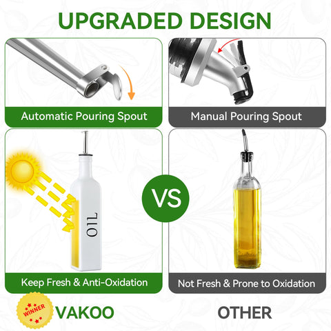 Vakoo stainless steel bottle holder keeps the set organized on the counter.