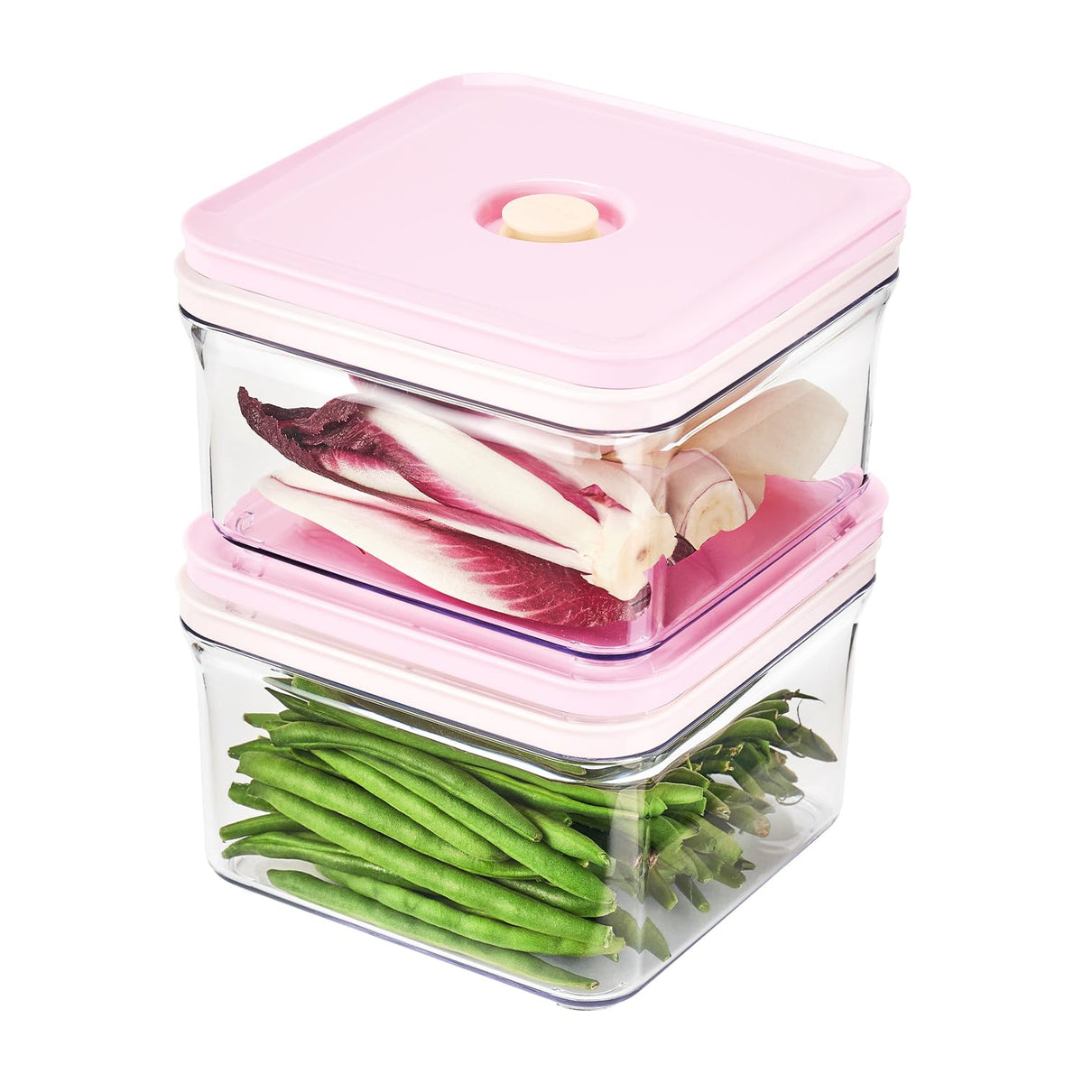 VAKUEN Rose Square 1.48qt lid in rose pink enables quick, secure sealing.