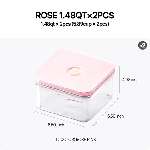 VAKUEN Rose Square 1.48qt with one-click seal for easy access.