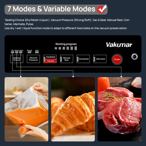 Vakumar LED progress indicator guides the sealing process.