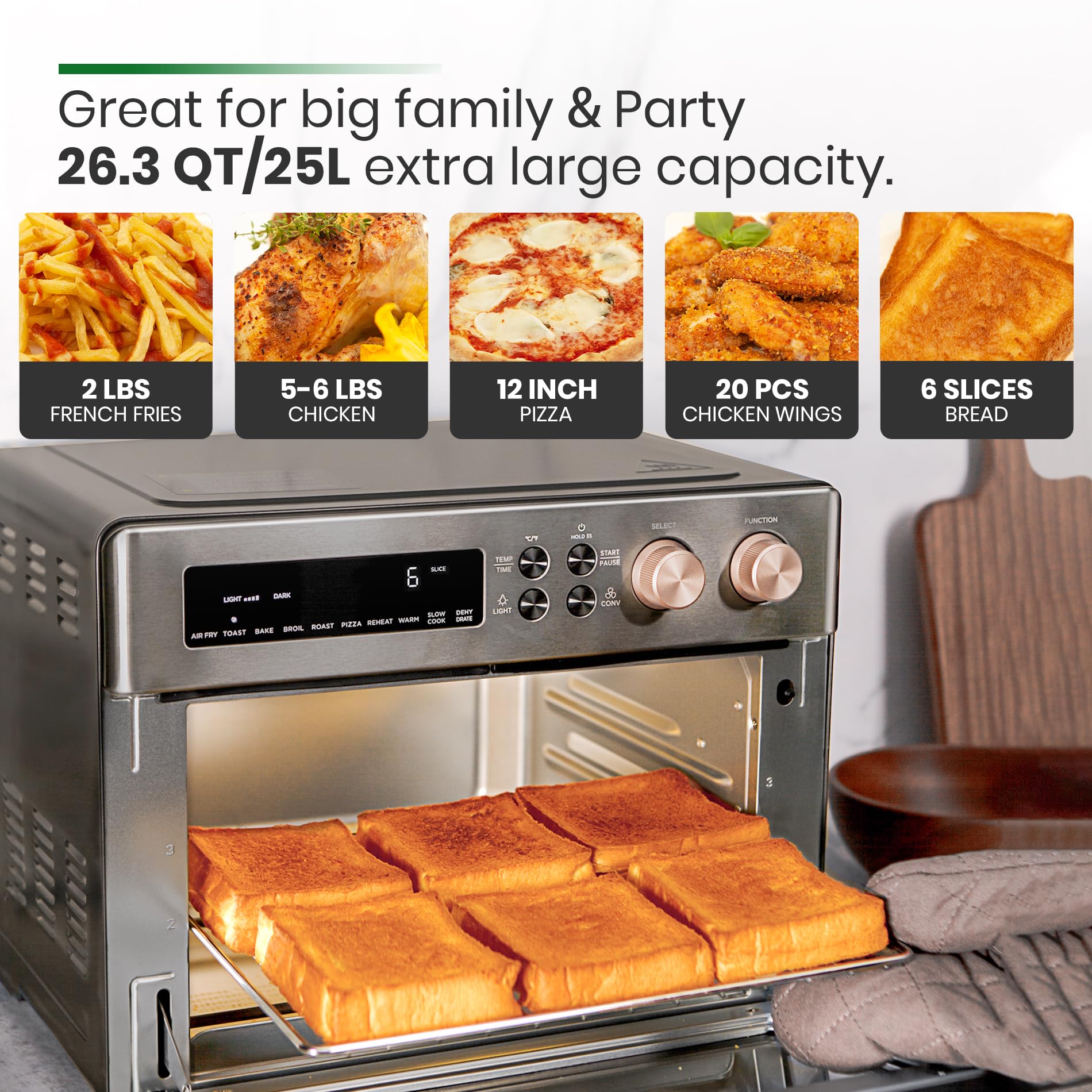 VAL CUCINA family-size cooking capacity illustrated for large meals