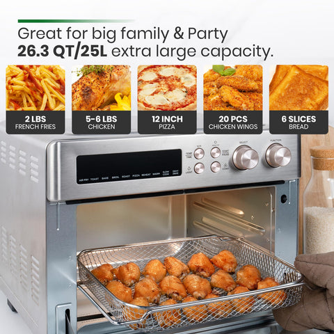 VAL CUCINA infrared air fryer toaster oven handles 12-inch pizza with crisp crust.