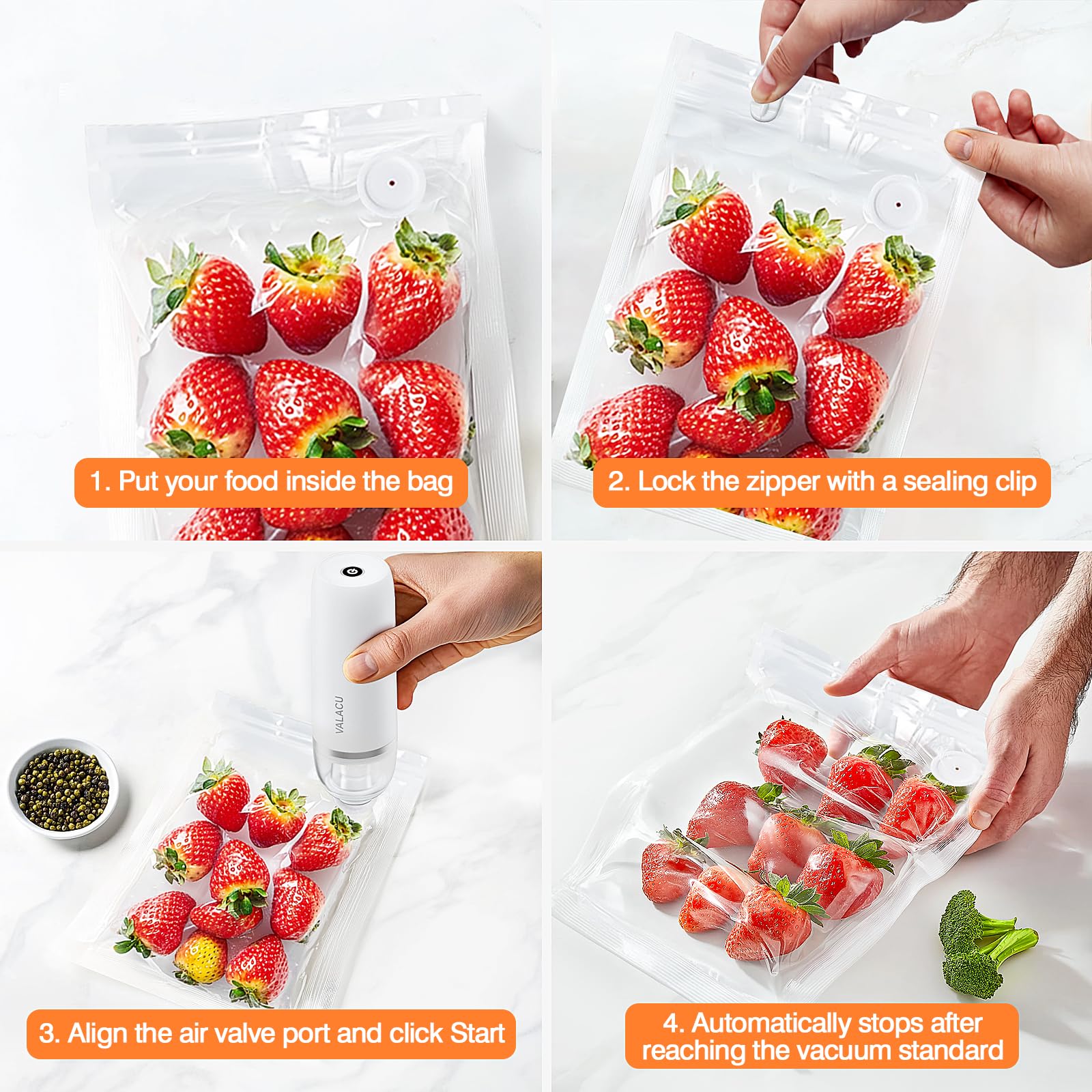 Includes 15 reusable vacuum bags for clothing and storage
