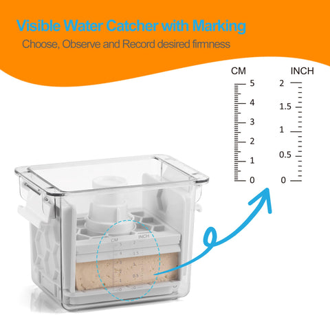 Valleyhike Tofu Press transparent water catcher with depth marks.
