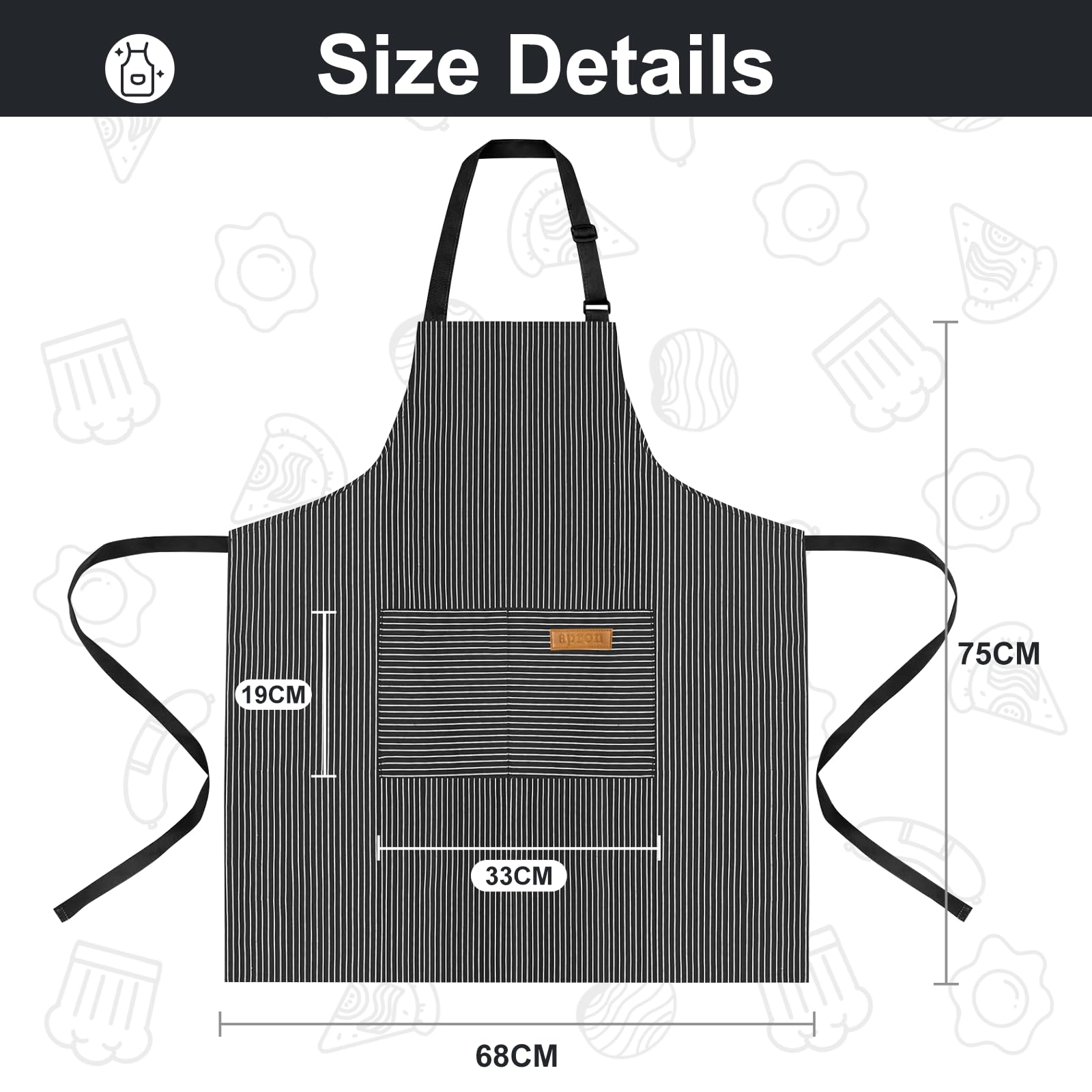 VALOME black dual-pocket apron front view for efficient prep.