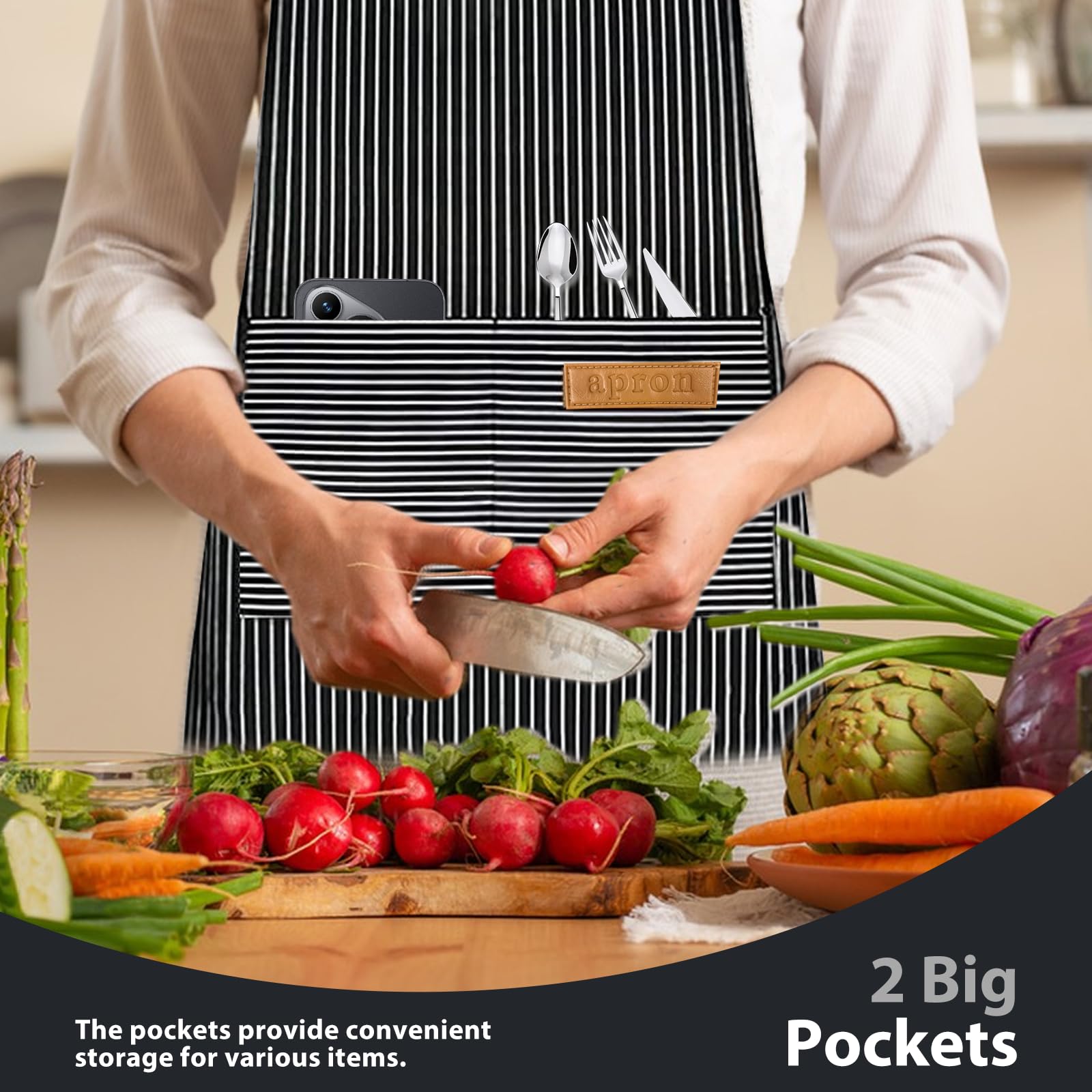 VALOME black apron with adjustable neck strap for comfortable wear.