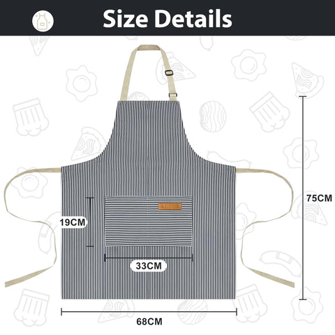 VALOME dual-pocket apron in blue with front pockets for utensils while crafting