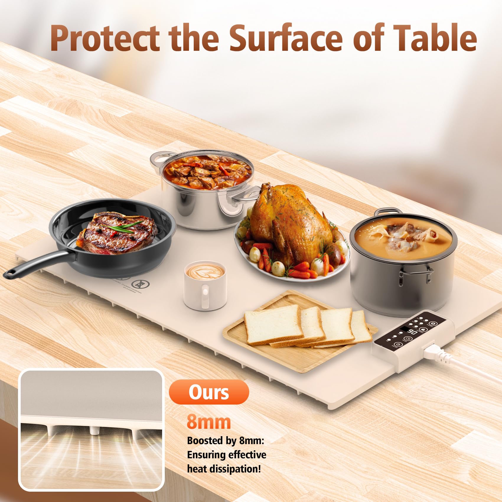 Valuejoy warming mat silicone surface is easy to wipe clean after meals.