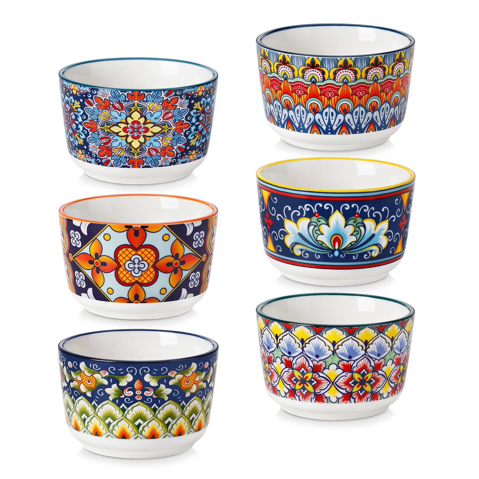 Vancasso 4oz ramekins with Bohemian pattern for individual desserts.