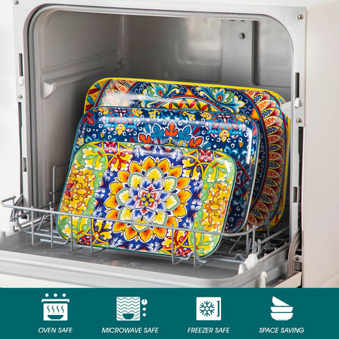 Vancasso bohemian design platters with vibrant colors on a table