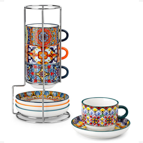 Vancasso bohemian espresso cups on stand for stylish coffee display.