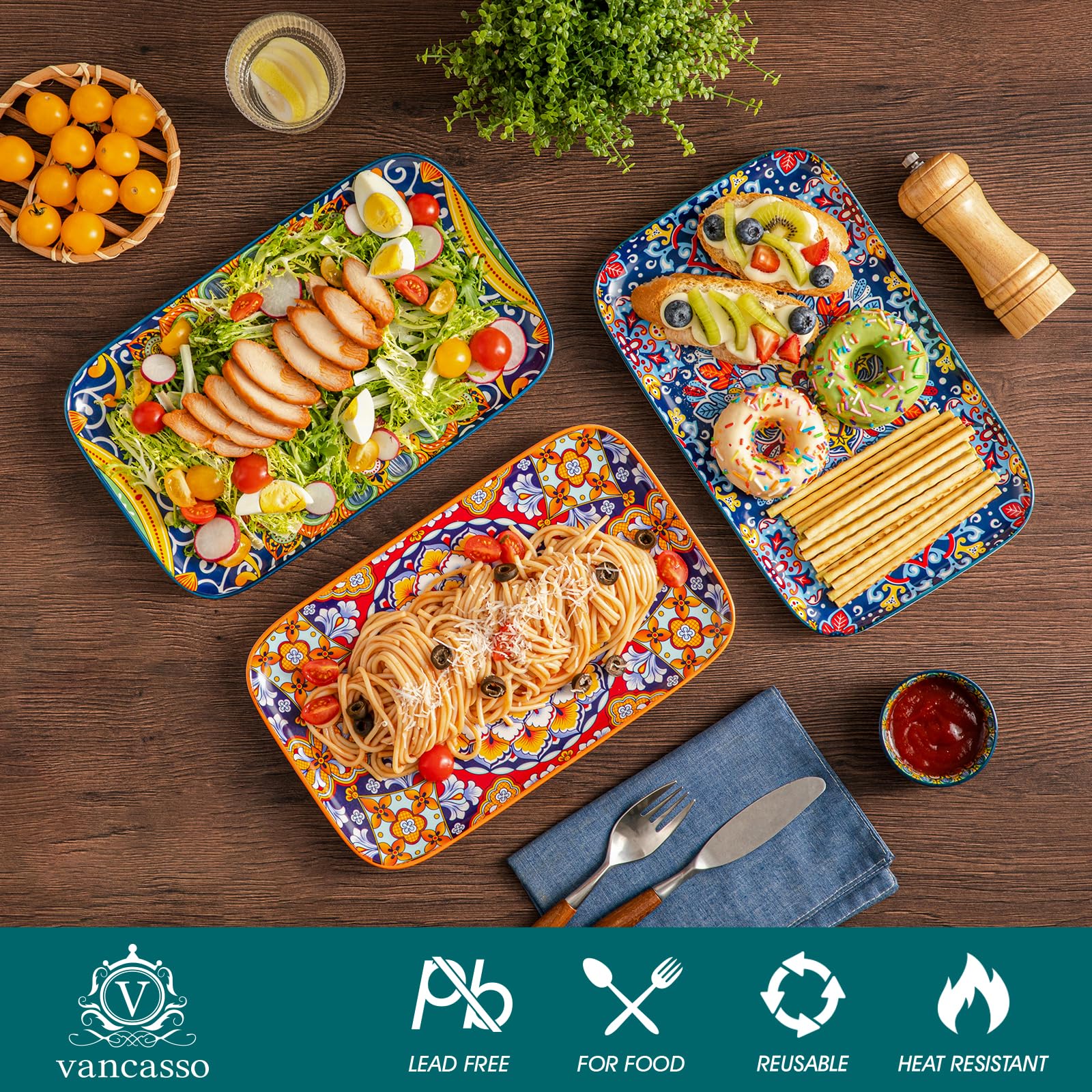 Vancasso Bohemian pattern close-up showing vibrant glaze.