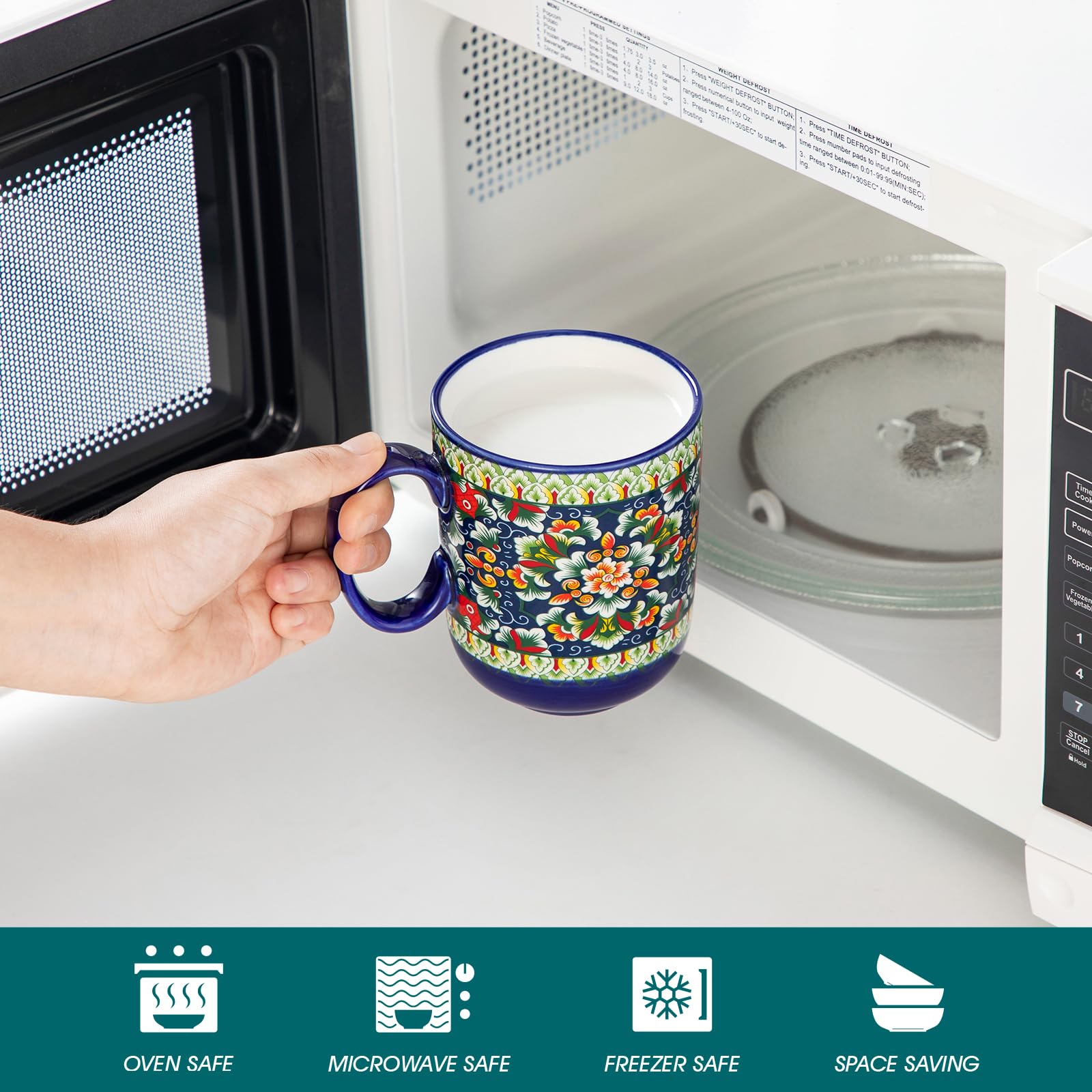 Vancasso Boho coffee mugs with meadow pattern, great for family breakfasts.