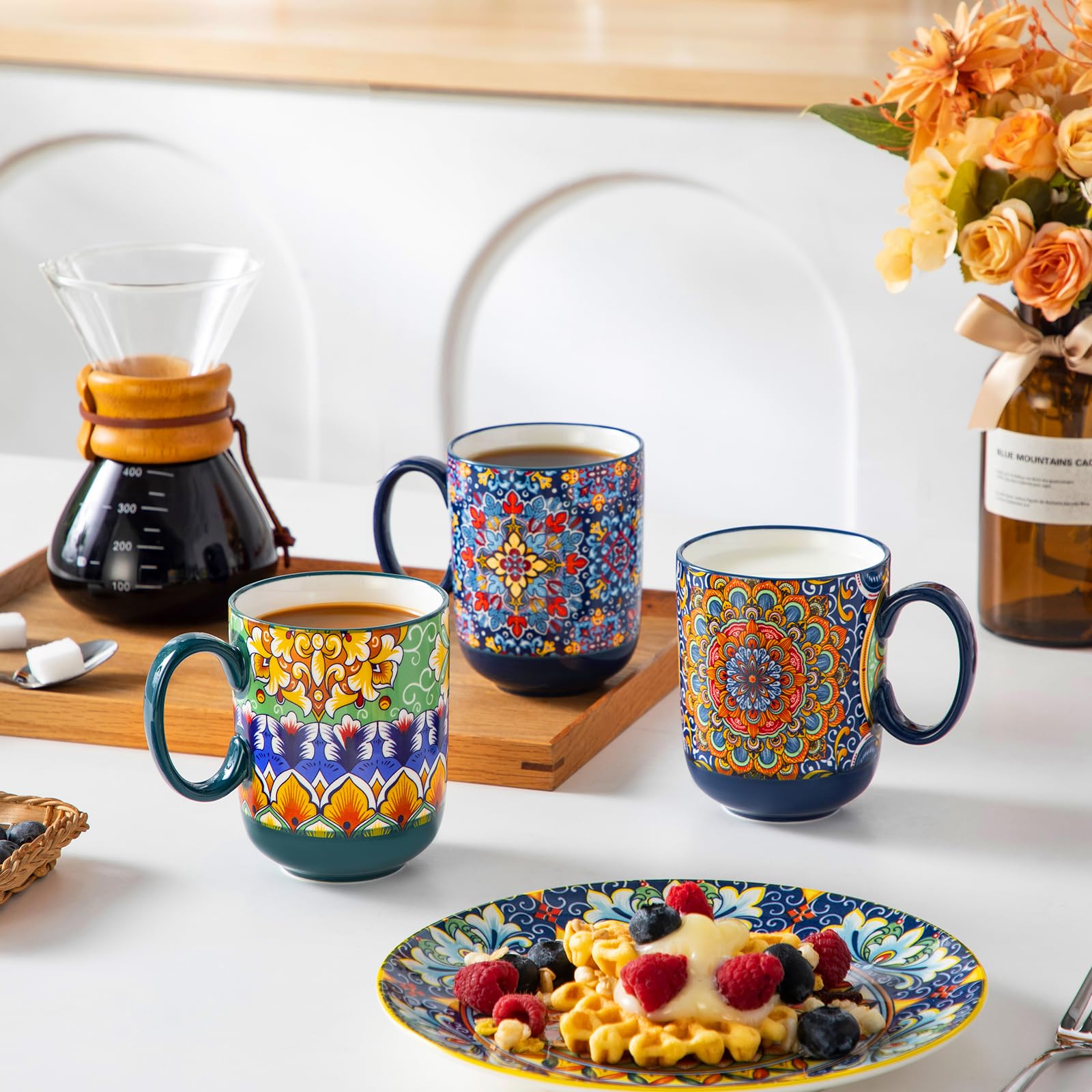 Vancasso Boho coffee mugs with zen pattern, calming tea and coffee rituals.