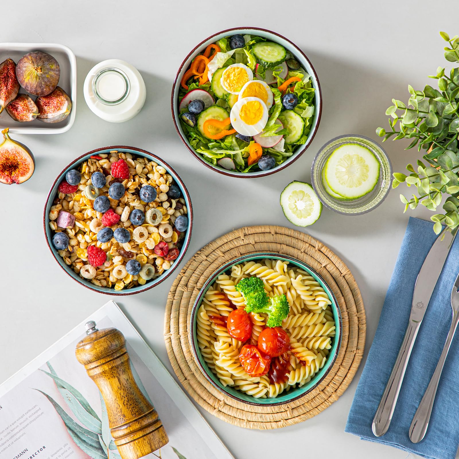 Vancasso Bonita 24oz ceramic bowls ideal for everyday meals and gatherings.