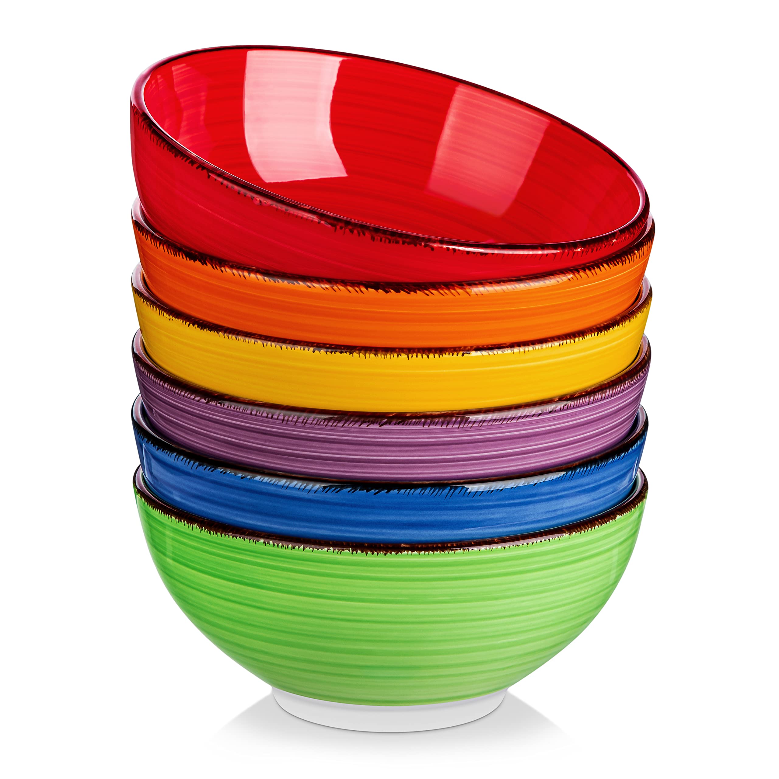 Vancasso Bonita bowls front view show six colorful hues for everyday meals.