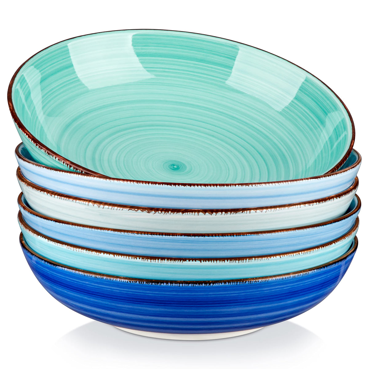 Vancasso Bonita pasta bowls set of 6 with blue glaze, ideal for family meals and casual dining