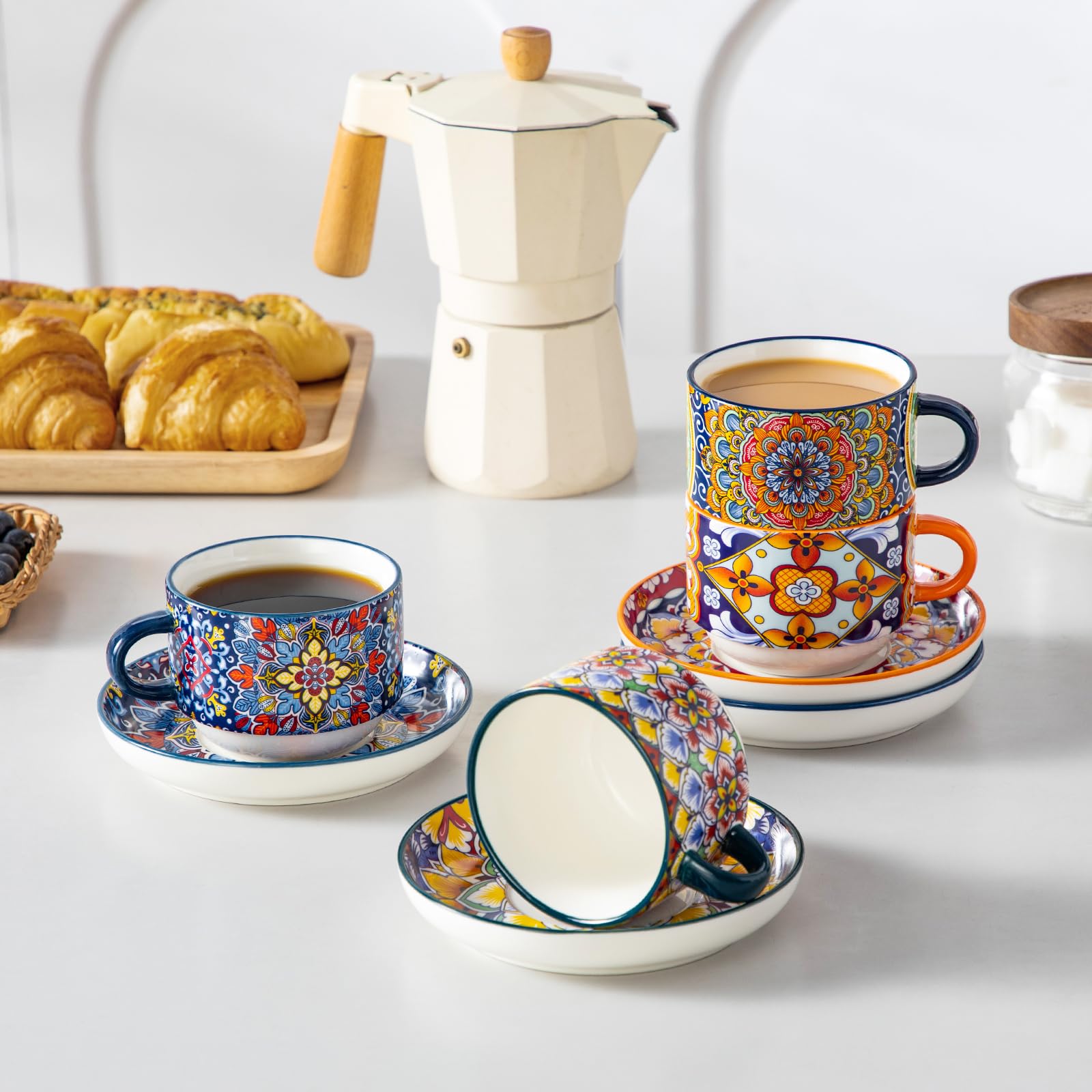 Vancasso 8oz cups ideal for latte, cappuccino, or tea.