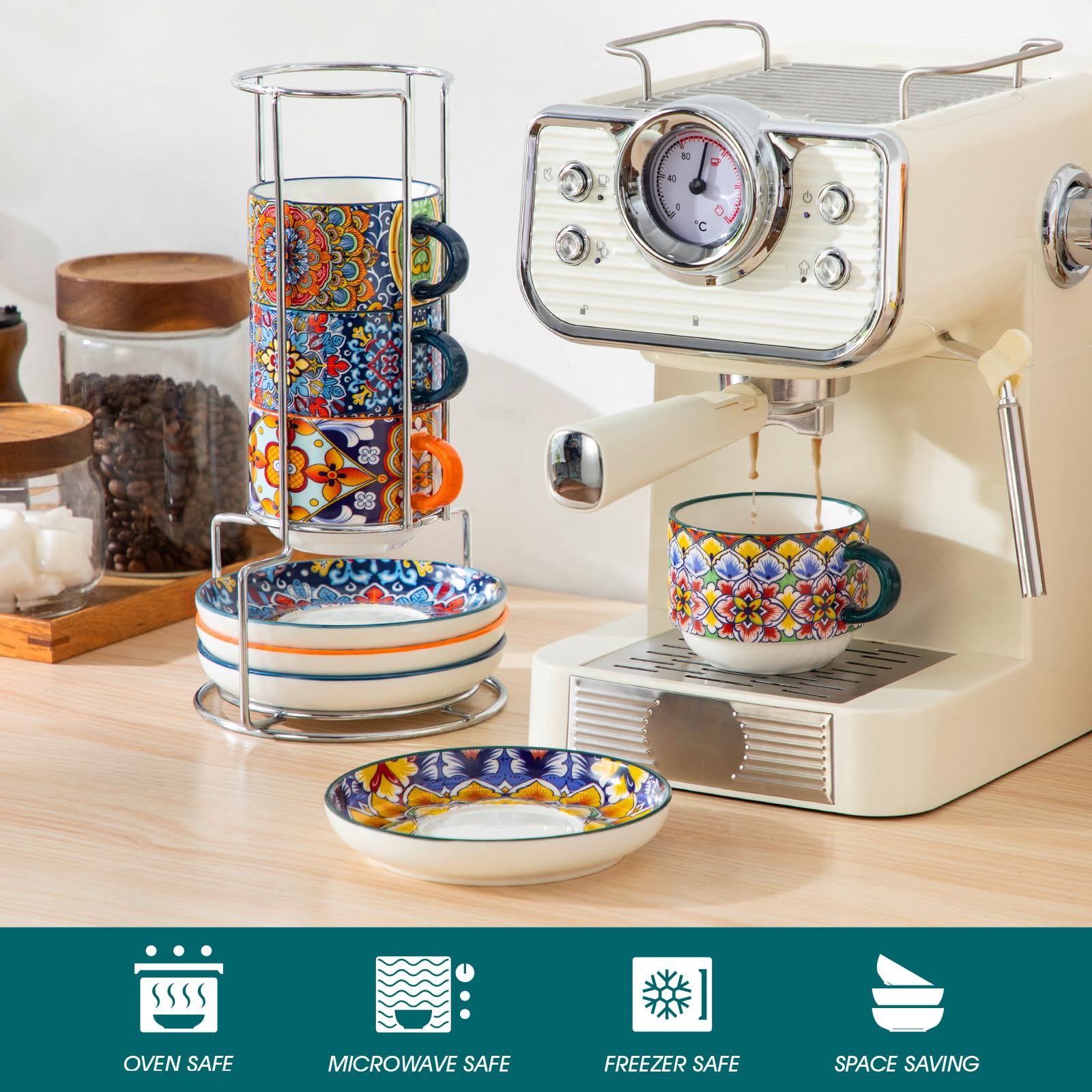 Vancasso 8oz ceramic cup is microwave safe and easy to clean.