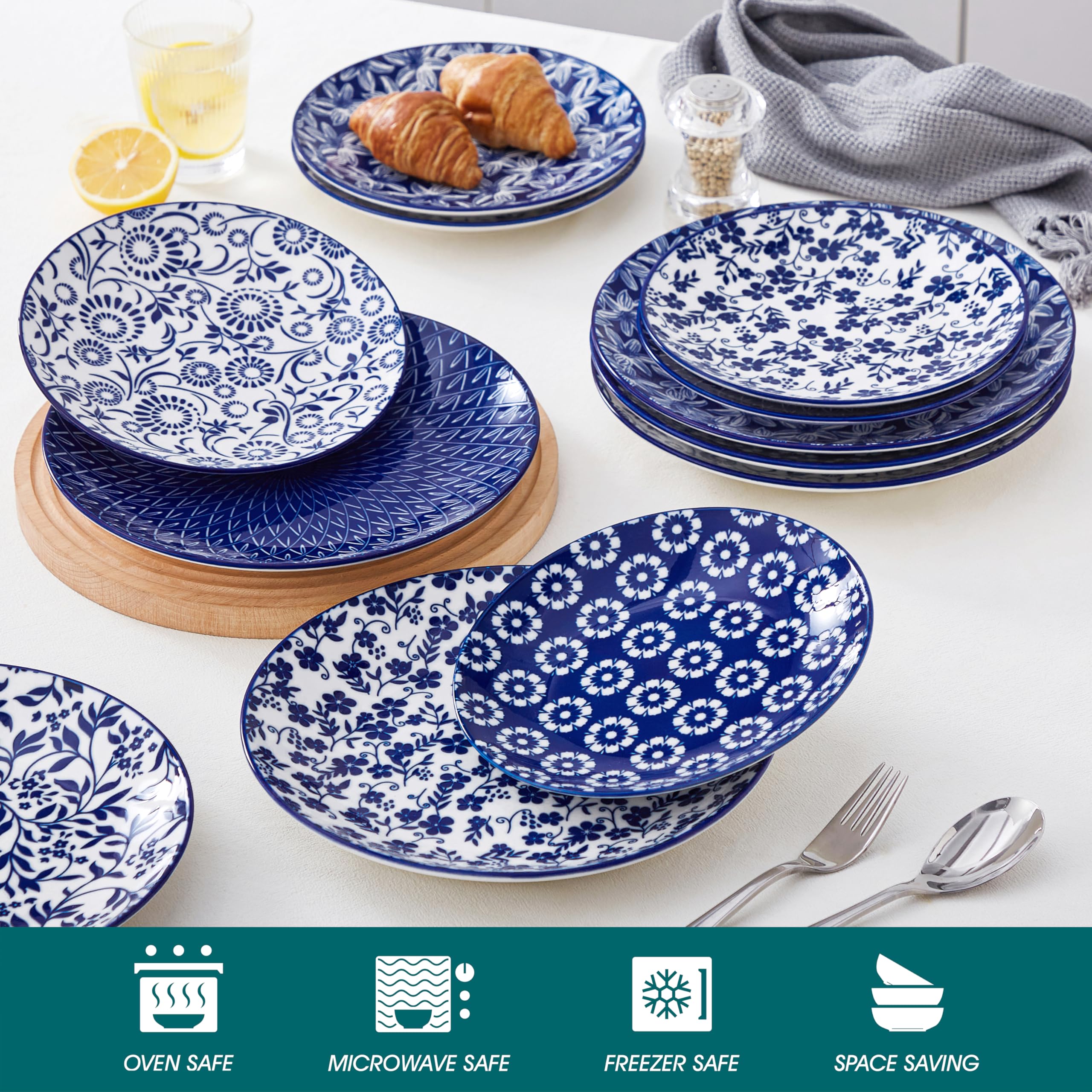 Vancasso plates stacked neatly for space-saving storage.