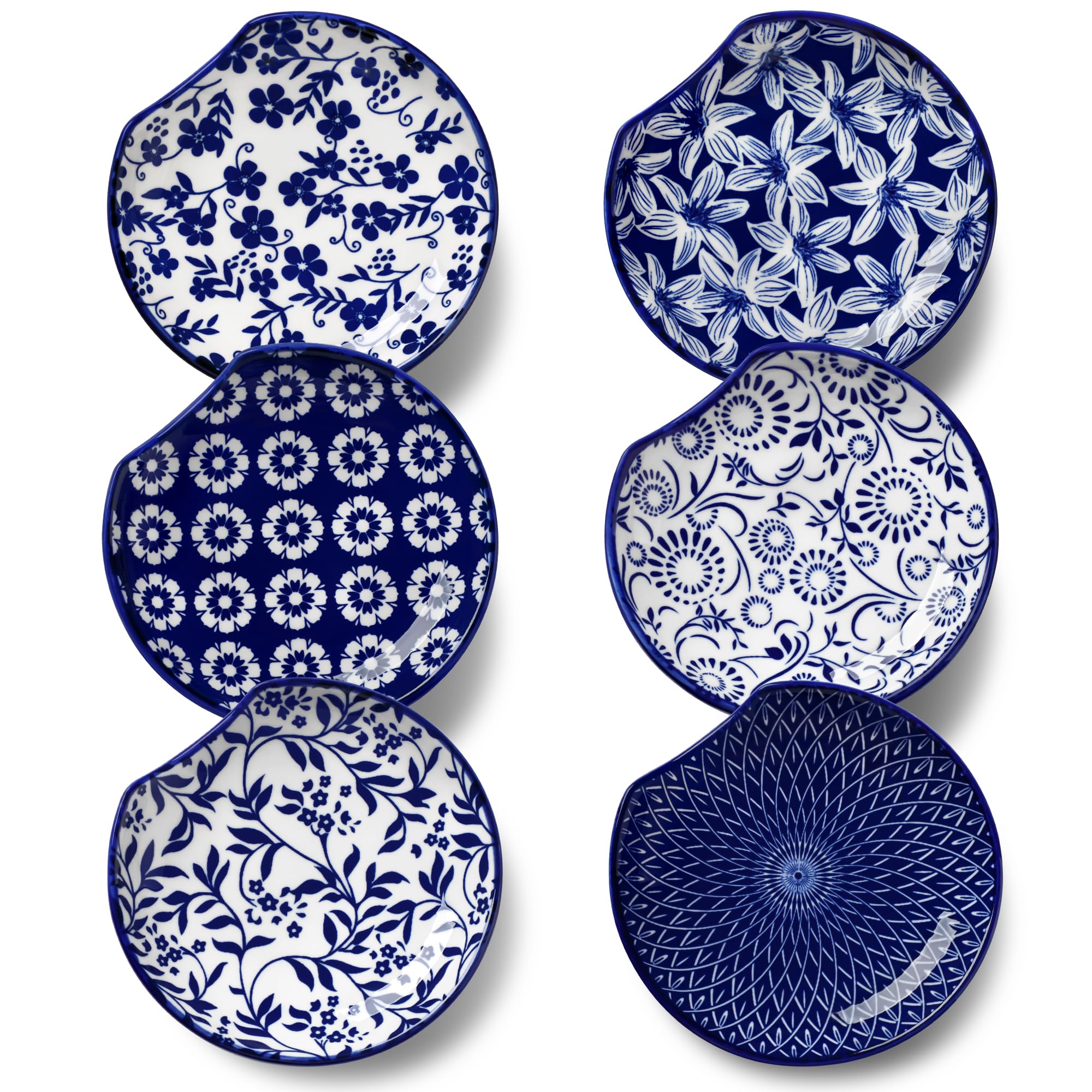 Vancasso ceramic spoon rest on stovetop with blue white floral pattern keeps counters tidy