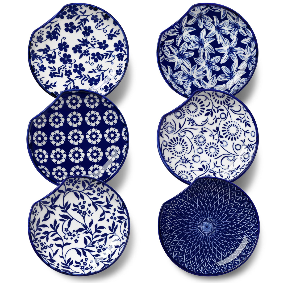 Vancasso ceramic spoon rest on stovetop with blue white floral pattern keeps counters tidy