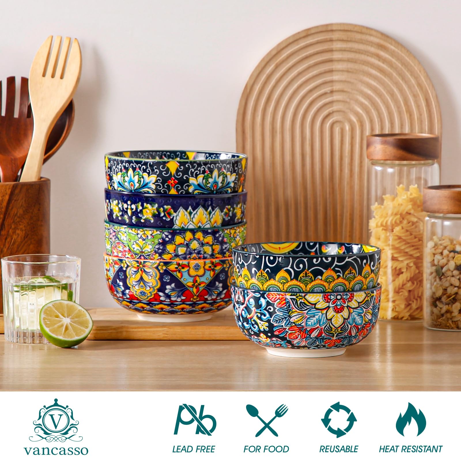 Vancasso cereal bowls with 28 oz capacity for salads and pasta portions.