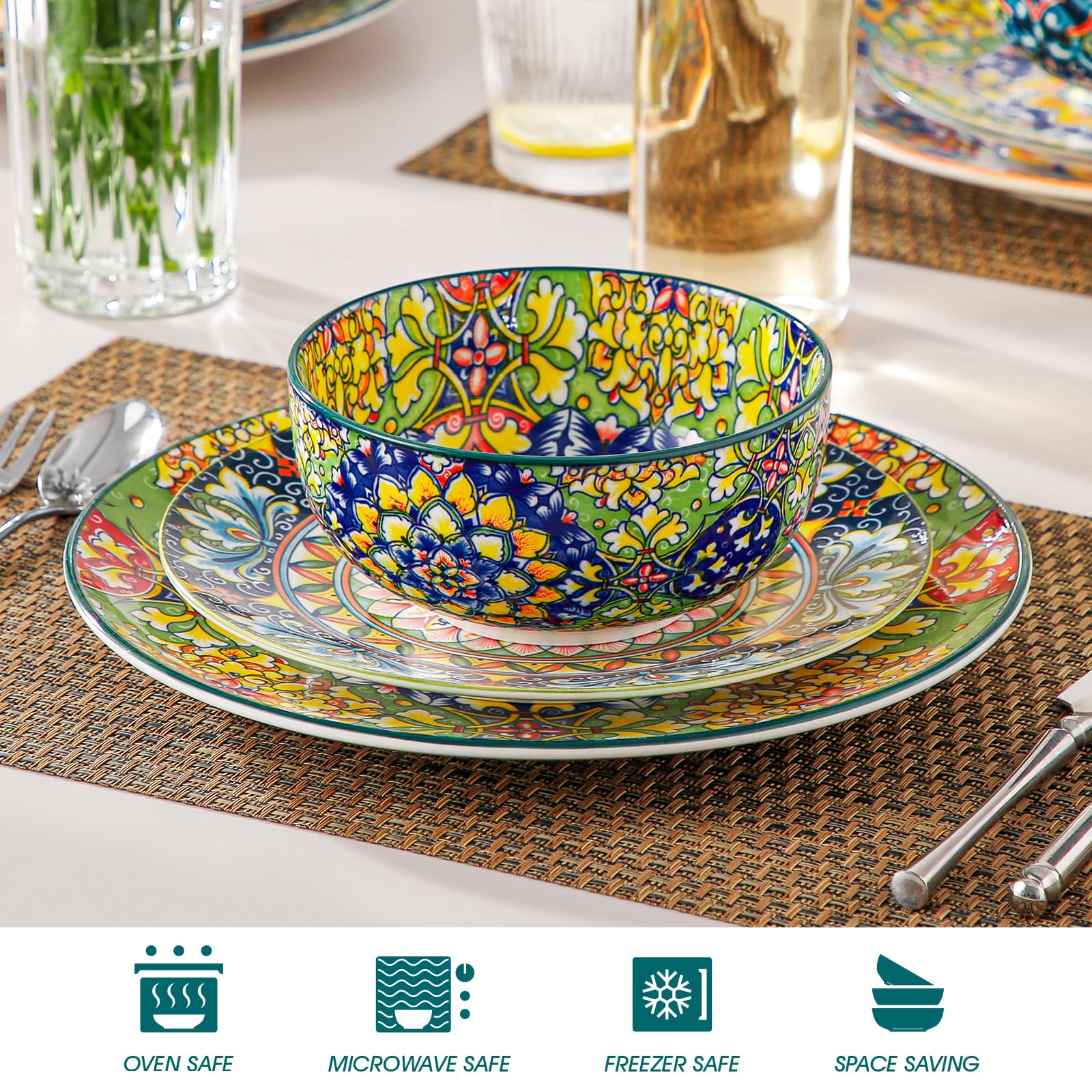 Vancasso cereal bowls shown as dishwasher and microwave safe for easy cleanup.