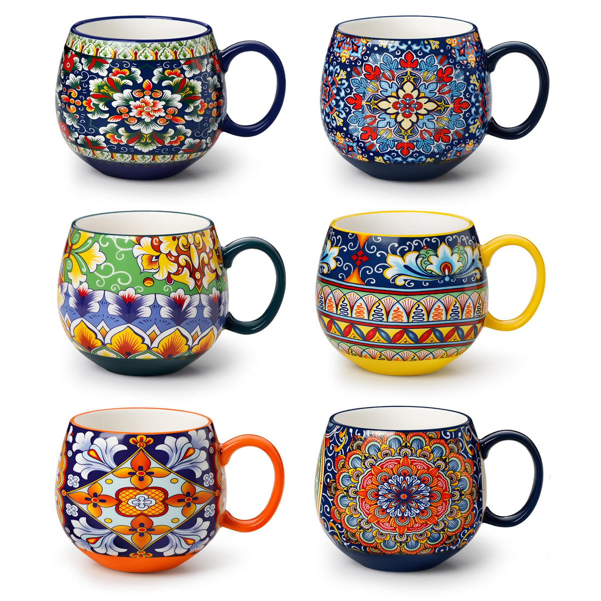 Vancasso six-mug set with varied designs for daily coffee rituals